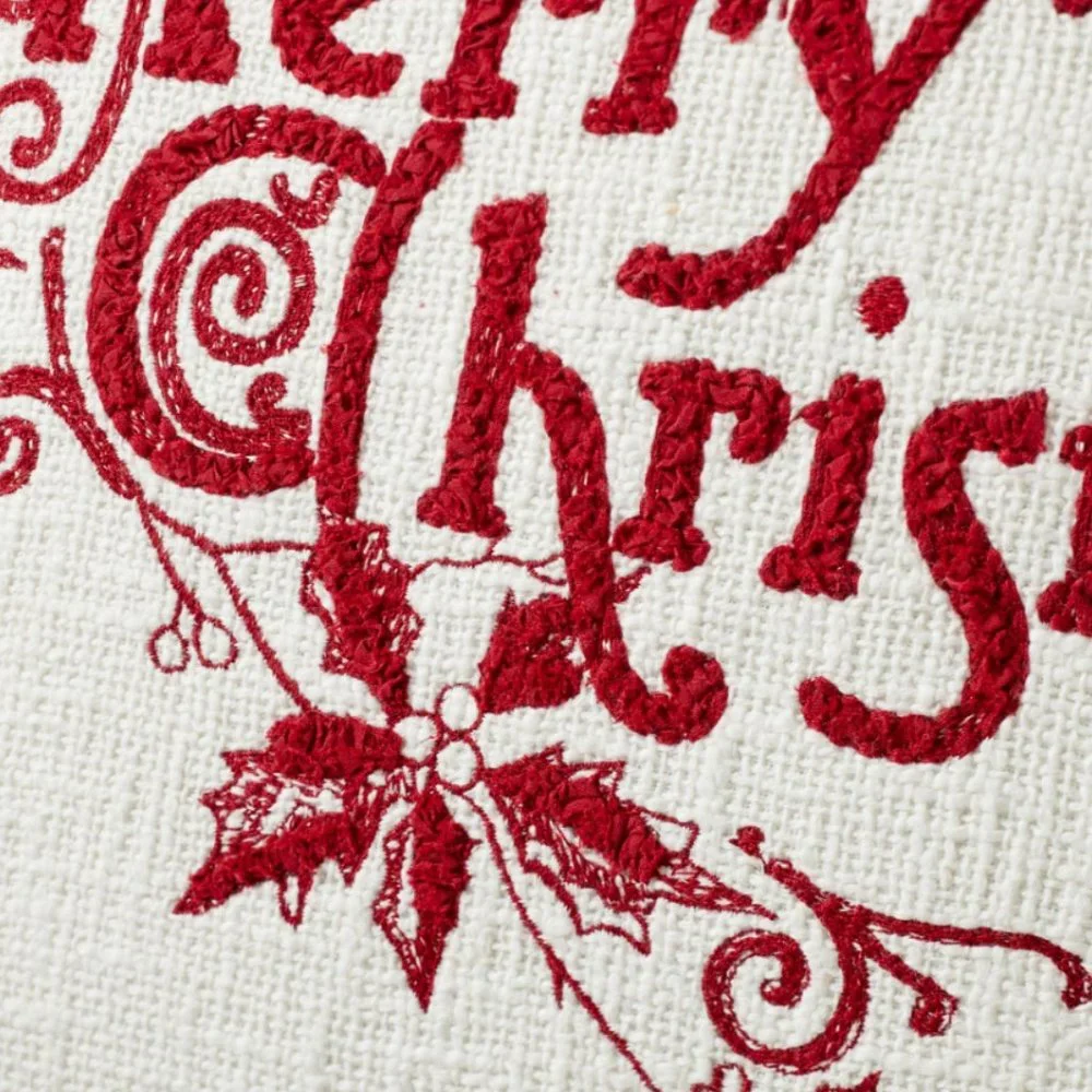 Pottery Barn Merry Christmas Embroidered Pillow Cover